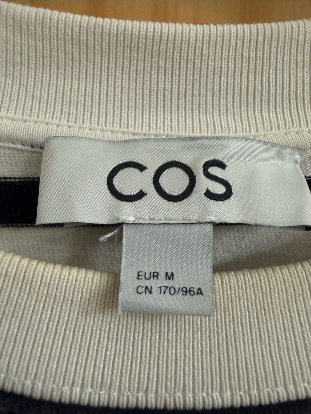 COS Ribbed Crew Neck Sweater in Cream and Navy Trim - Picture 2 of 3